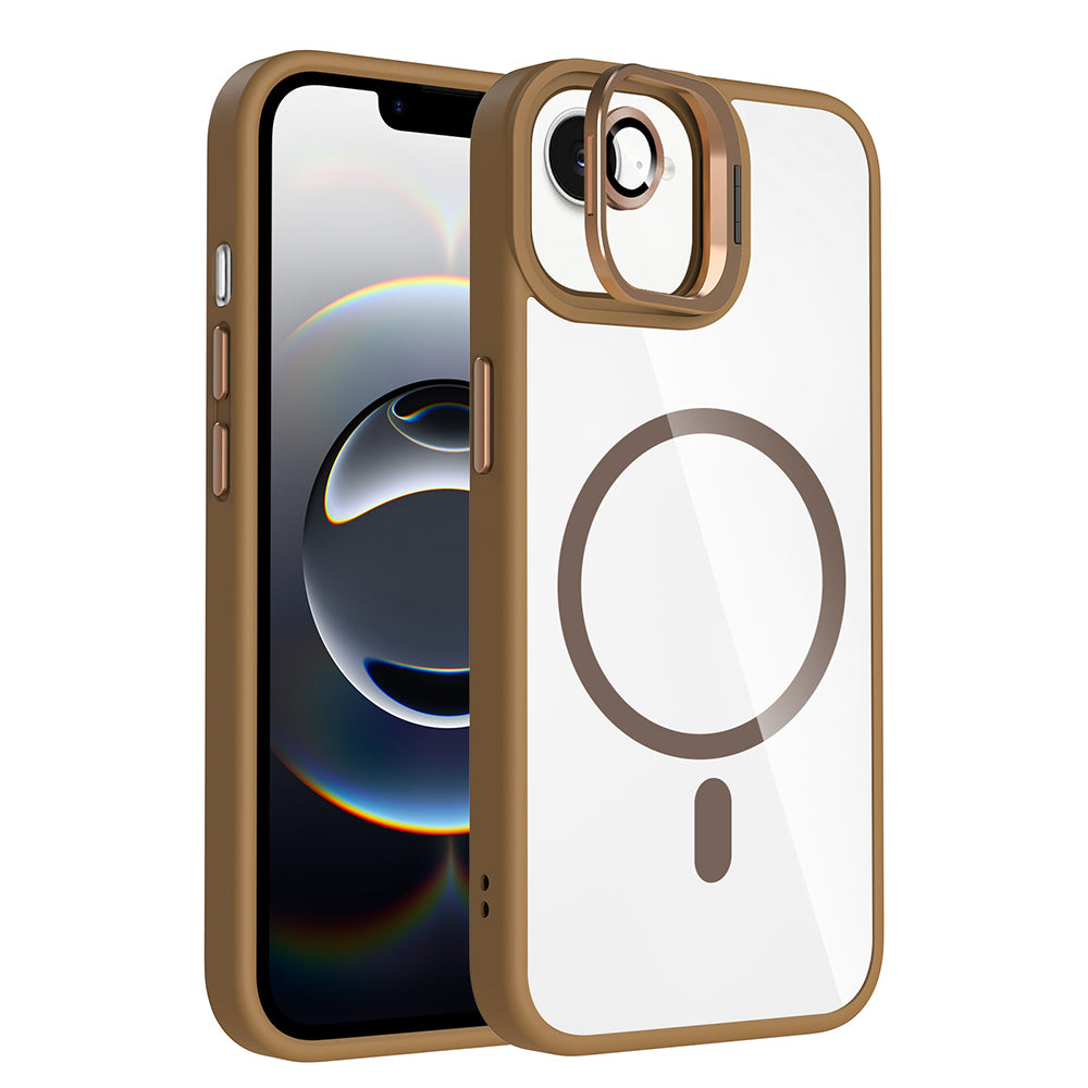 Apple iPhone 16E Kılıf Standlı ve Kamera Lens Hediyeli M-Safe Şarj Özellikli Zore Etro Kapak