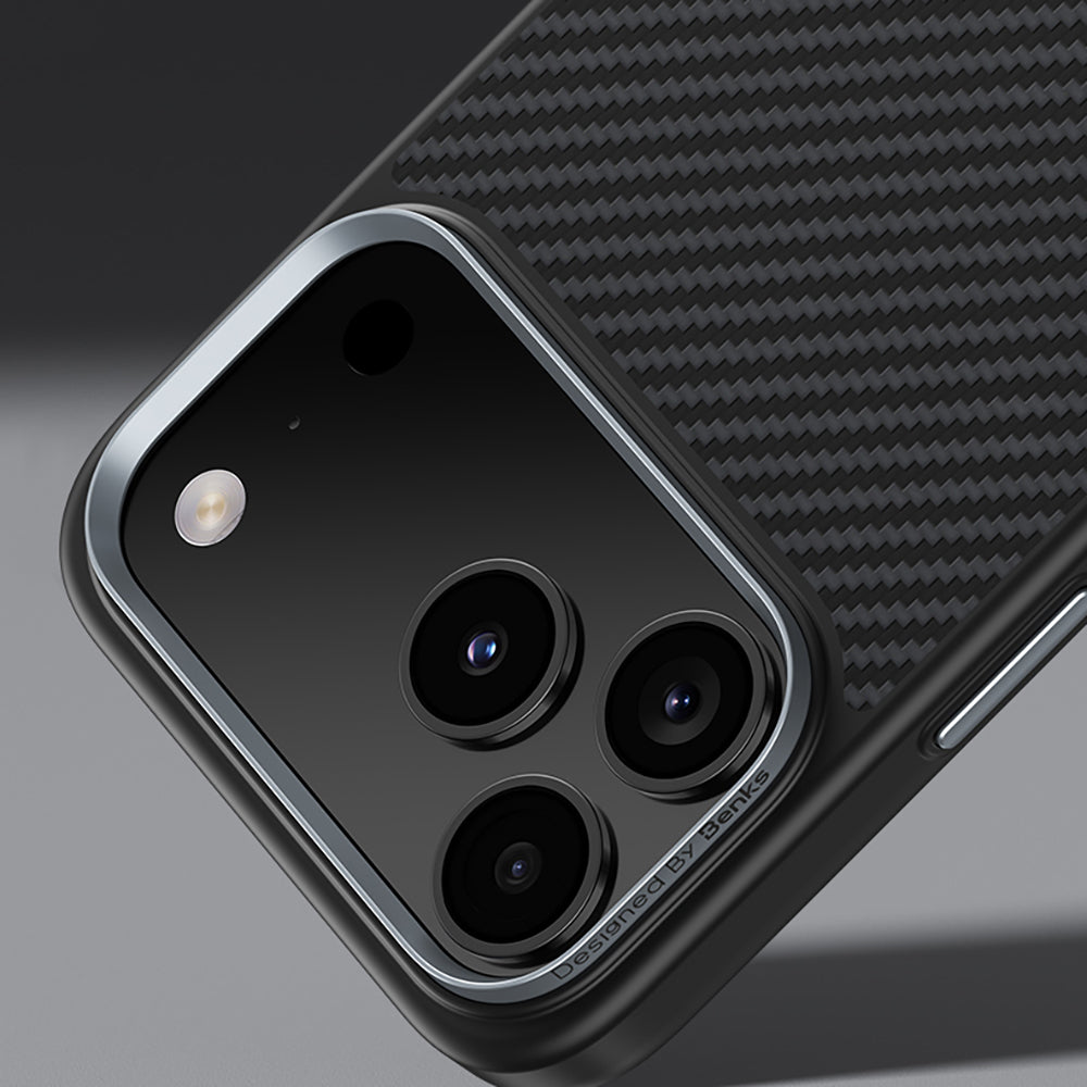 Apple iPhone 17 Air Kılıf Karbon Fiber M-safe Şarj Özellikli Benks Hybrid ArmorPro 600D Kevlar Kapak
