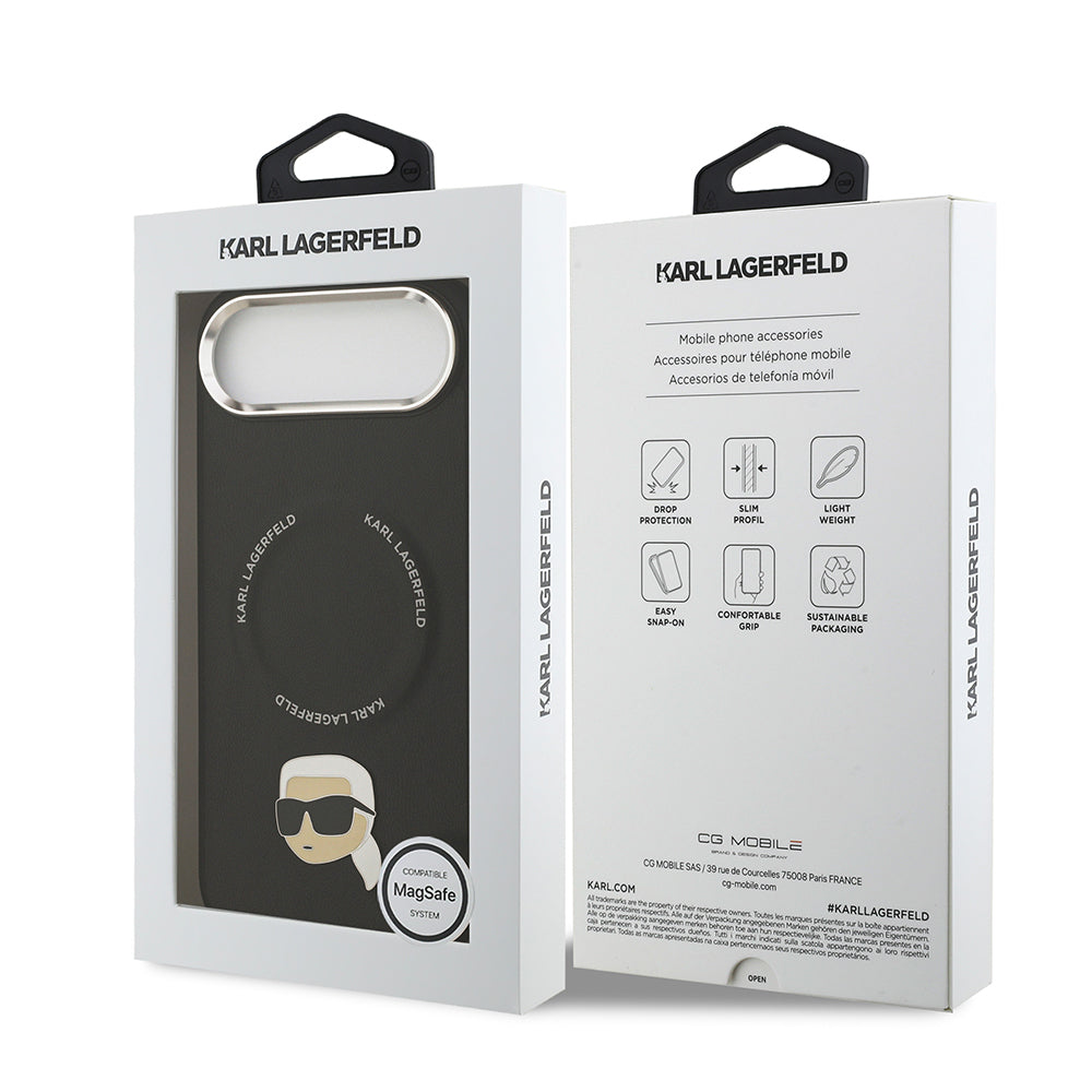 Apple iPhone 17 Air Kılıf Karl Lagerfeld Orjinal Lisanslı M-safe Şarj Özellikli Metal Kamera ve Buton Tasarımlı Karl PU Deri Kapak