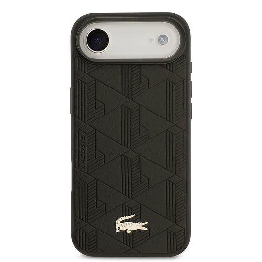 Apple iPhone 17 Air Kılıf Lacoste Orjinal Lisanslı M-safe Şarj Özellikli PU Deri Tasarımlı Karışık Monogram Desenli Kapak