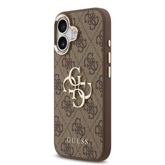 Apple iPhone 17 Kılıf Guess Orjinal Lisanslı Gold Metal Kamera Çerçeveli 4G Desenli Metal Büyük 4G ve Yazı Logolu Kapak