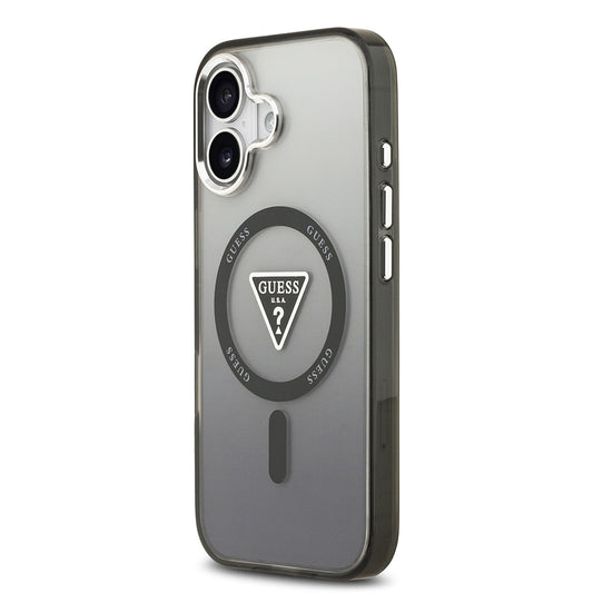 Apple iPhone 17 Kılıf Guess Orjinal Lisanslı M-safe Şarj Özellikli IML Baskılı Üçgen Logolu Metal Kamera Çerçeveli Kapak