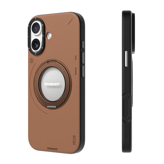Apple iPhone 17 Kılıf M-safe Şarj Özellikli 360 Derece Standlı Basit Mat Deri Desenli Youngkit Tech Leather Serisi Kapak