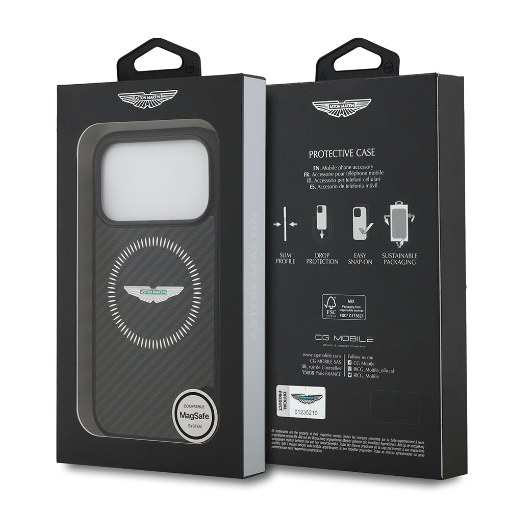 Apple iPhone 17 Pro Kılıf Aston Martin Orjinal Lisanslı M-safe Şarj Özellikli Karbon Fiber Kapak