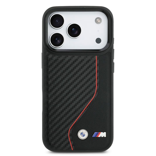 Apple iPhone 17 Pro Kılıf BMW Orjinal Lisanslı M-safe Şarj Özellikli Metal BMW ve M Logolu PU Karbon Tasarımlı Kapak