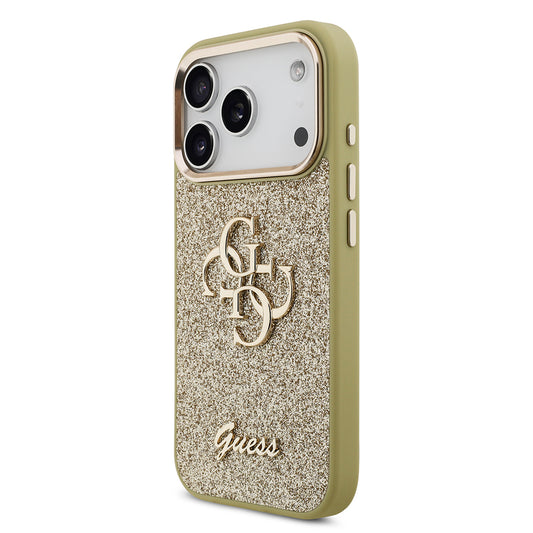 Apple iPhone 17 Pro Kılıf Guess Orjinal Lisanslı 4G Büyük Metal Kamera Çerçeveli ve Logolu Glitter Kapak