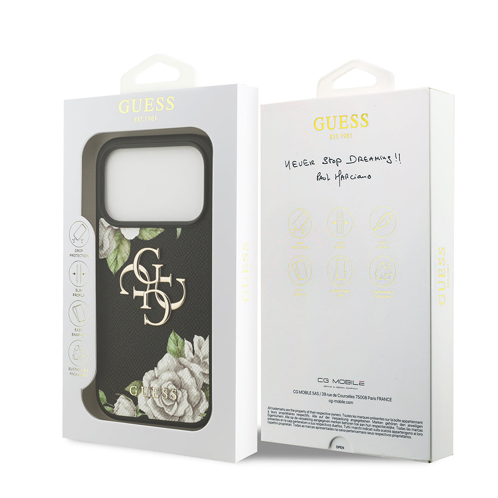 Apple iPhone 17 Pro Kılıf Guess Orjinal Lisanslı Gül Baskılı Büyük Metal Logo Dizaynlı Kapak