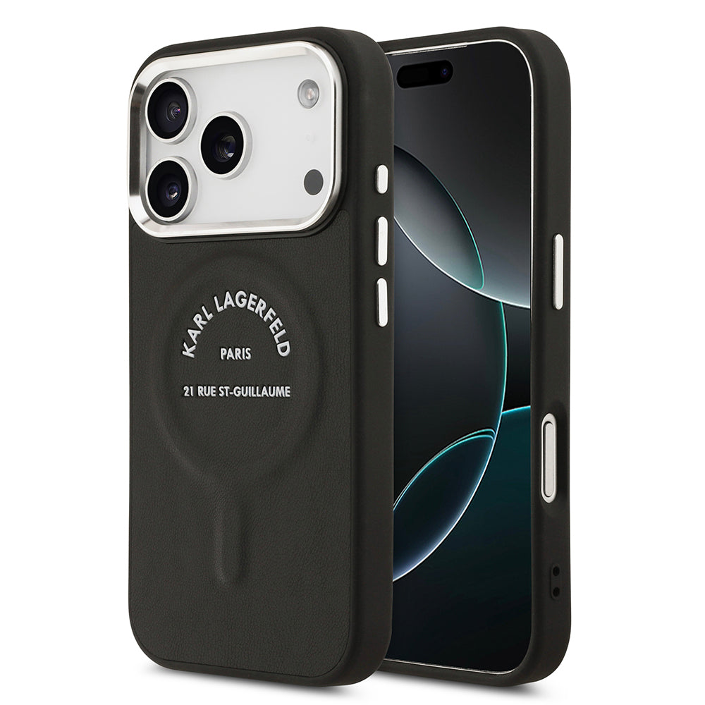 Apple iPhone 17 Pro Kılıf Karl Lagerfeld Orjinal Lisanslı M-safe Şarj Özellikli Metal Kamera ve Buton Tasarımlı Paris RSG PU Deri Kapak
