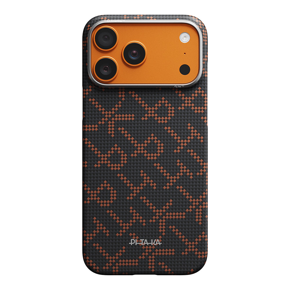 Apple iPhone 17 Pro Kılıf M-safe Şarj Özellikli Aramid Fiber Pitaka Tactile Woven Monogram Serisi Kapak