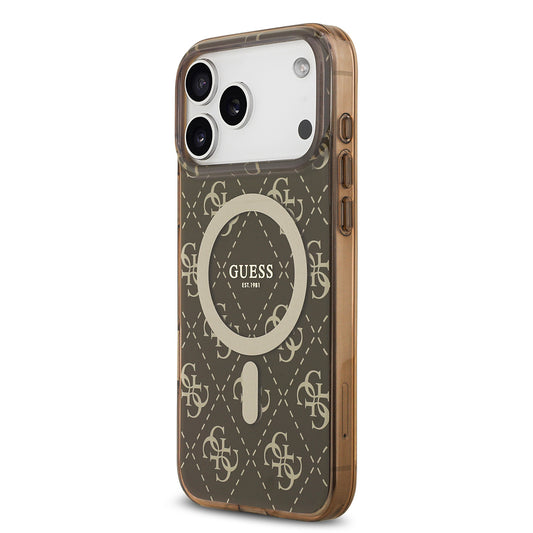Apple iPhone 17 Pro Max Kılıf Guess Orjinal Lisanslı M-safe Şarj Özellikli IML Baskılı Klasik Logolu 4G Desenli Kapak