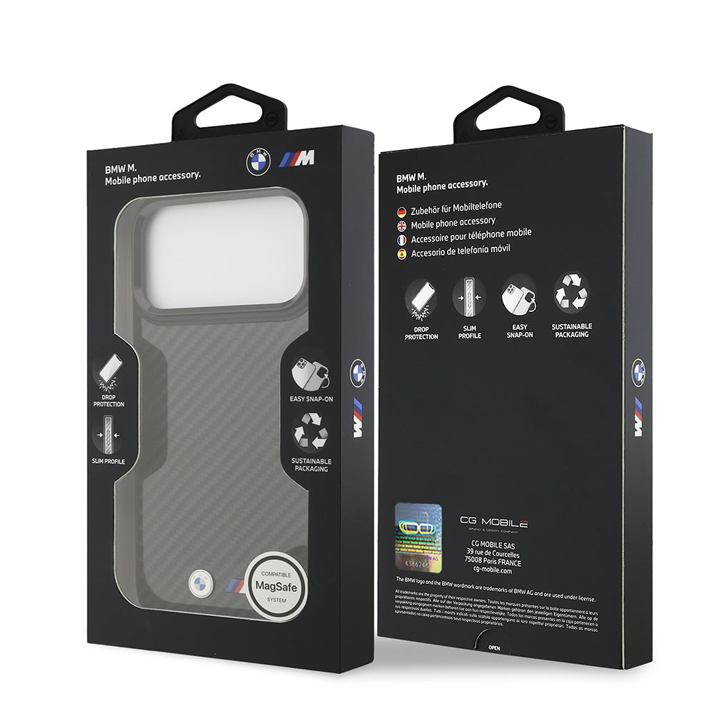 Apple iPhone 17 Pro Max Kılıf BMW Orjinal Lisanslı M-safe Şarj Özellikli Karbon Fiber Metal Logolu Kapak