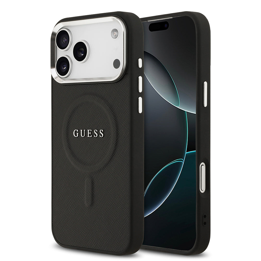 Apple iPhone 17 Pro Max Kılıf Guess Orjinal Lisanslı M-safe Şarj Özellikli Klasik Yazı Logolu PU Deri Kapak