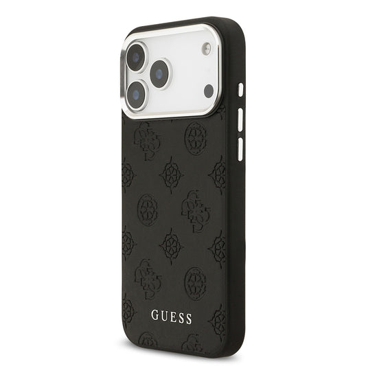 Apple iPhone 17 Pro Max Kılıf Guess Orjinal Lisanslı M-safe Şarj Özellikli Sıcak Baskılı Klasik Yazı Logolu PU Deri Peony Kapak