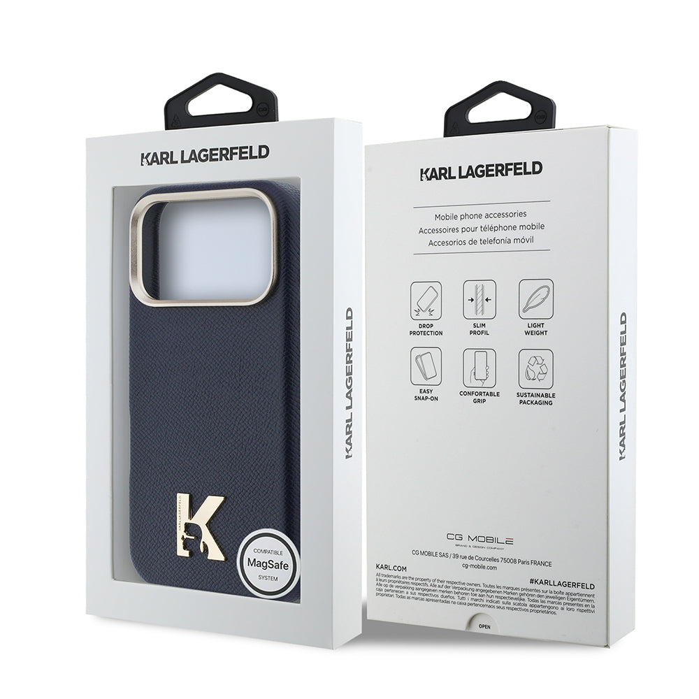 Apple iPhone 17 Pro Max Kılıf Karl Lagerfeld Orjinal Lisanslı M-safe Şarj Özellikli Gold Kamera Çerçeveli KHEAD Metal Logolu PU Deri Kapak