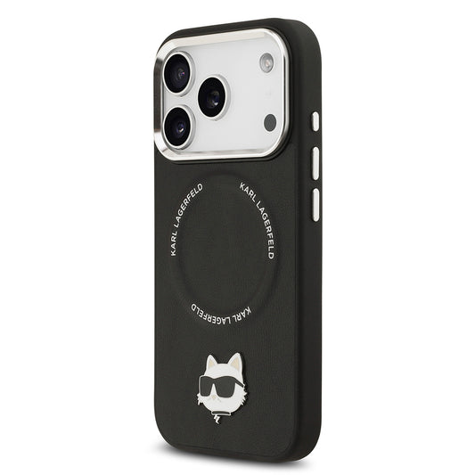 Apple iPhone 17 Pro Max Kılıf Karl Lagerfeld Orjinal Lisanslı M-safe Şarj Özellikli Metal Kamera ve Buton Tasarımlı Choupette PU Deri Kapak