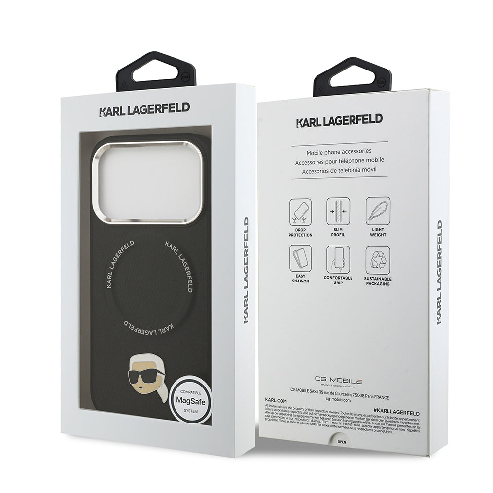 Apple iPhone 17 Pro Max Kılıf Karl Lagerfeld Orjinal Lisanslı M-safe Şarj Özellikli Metal Kamera ve Buton Tasarımlı Karl PU Deri Kapak