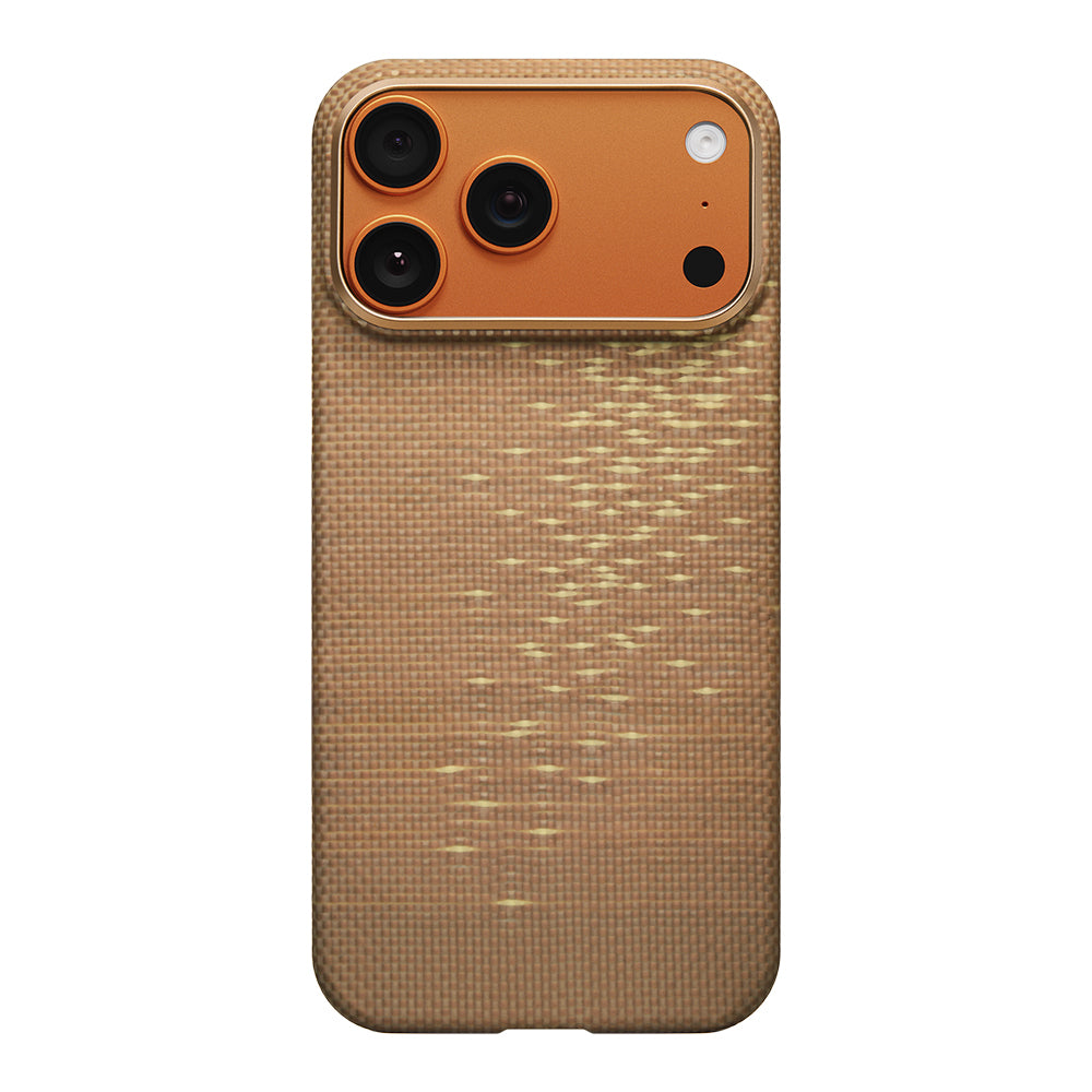 Apple iPhone 17 Pro Max Kılıf M-safe Şarj Özellikli Aramid Fiber Pitaka Glints of Gold Ultra Slim Serisi Kapak
