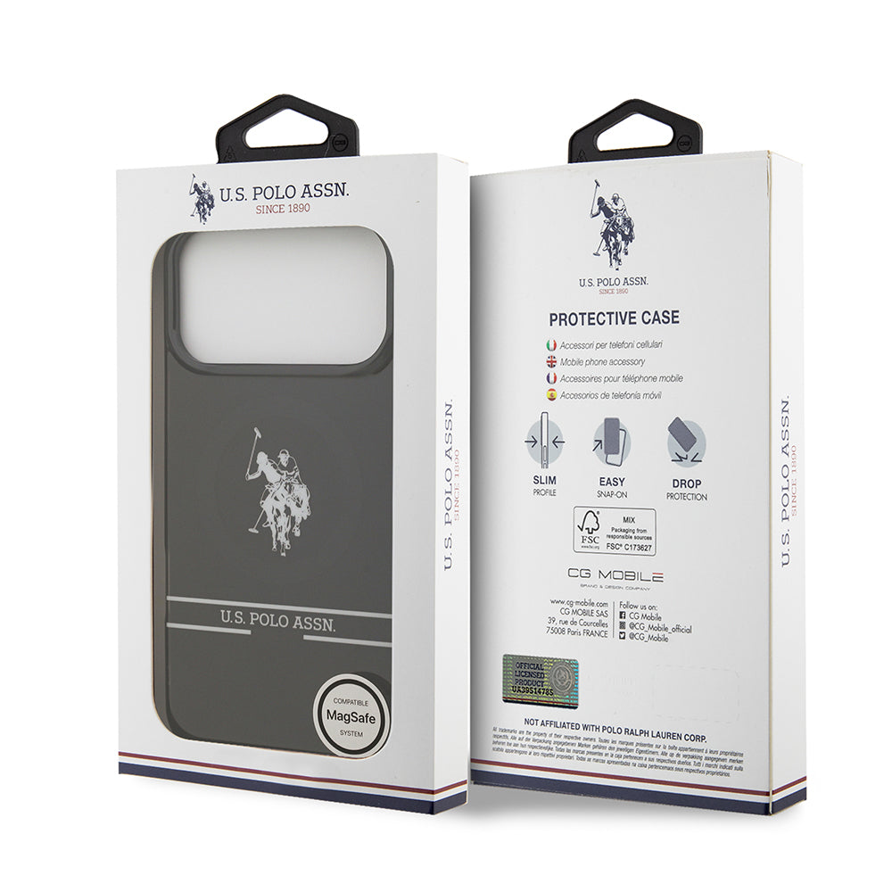 Apple iPhone 17 Pro Max Kılıf U.S. Polo Assn. Orjinal Lisanslı M-safe Şarj Özellikli IML Double Horse Stripe Logolu Kapak