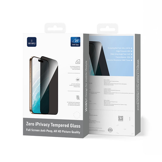 Apple iPhone 17 Pro Max Wiwu GT-027 Zero Curved Privacy Parmak İzi Bırakmayan Temperli Cam Ekran Koruyucu