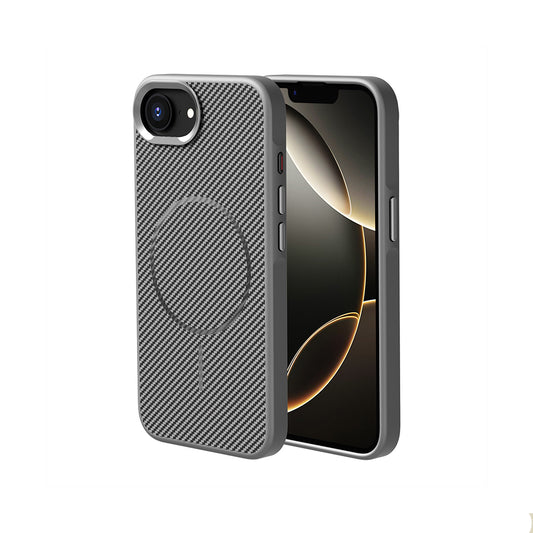 Apple iPhone 17E Kılıf M-safe Şarj Özellikli Karbon Fiber Görünümlü Zore Troy Kapak