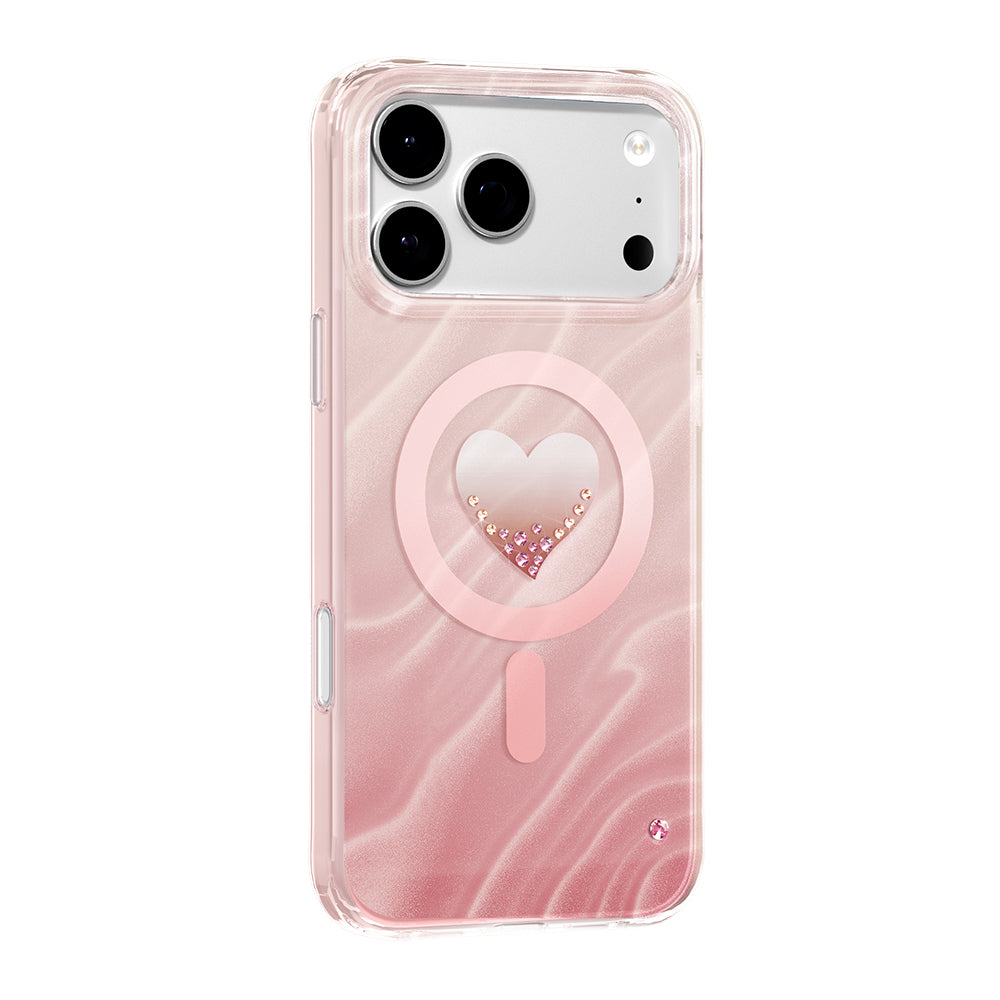 Apple iPhone 18 Pro Kılıf M-Safe Şarj Özellikli Orjinal Swarovski Taşlı Zore Paris Rovix Sert PC Kapak