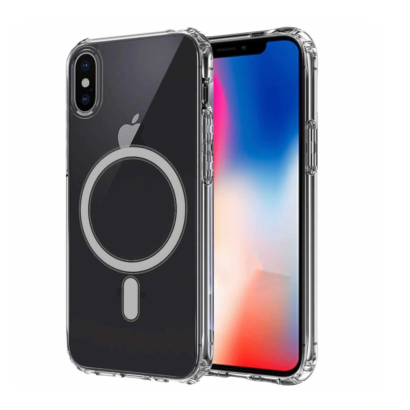 Apple iPhone X Kılıf M-safe Şarj Özellikli Şeffaf Sert PC Zore Embos Kapak