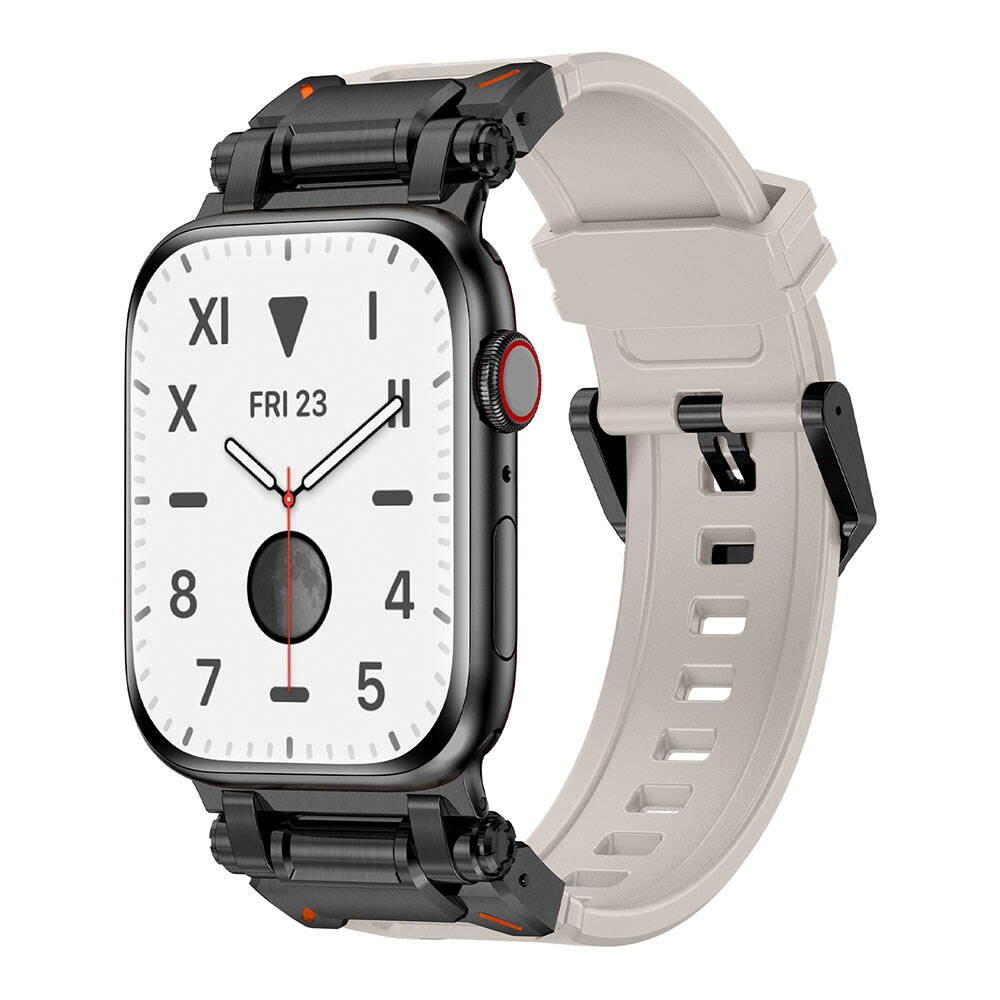 Apple Watch 44mm Zore KRD-101 Titanyum Metal Başlıklı Silikon Kordon