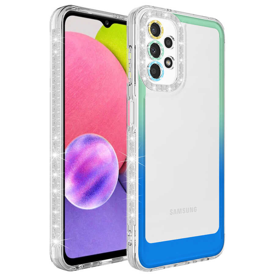 Galaxy A52 Kılıf Simli ve Renk Geçiş Tasarımlı Lens Korumalı Zore Park Kapak