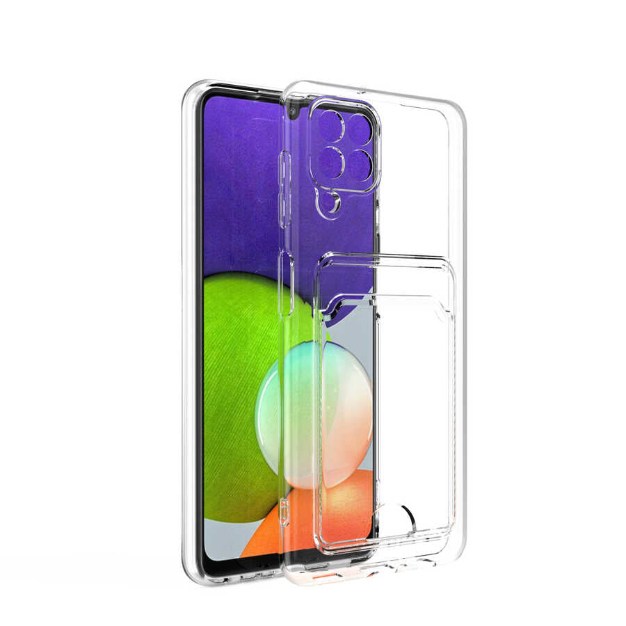 Galaxy M32 Kılıf Kartlıklı Şeffaf Zore Setra Clear Silikon Kapak