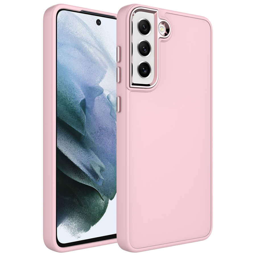 Galaxy S21 FE Kılıf Metal Çerçeve ve Buton Tasarımlı Silikon Zore Luna Kapak