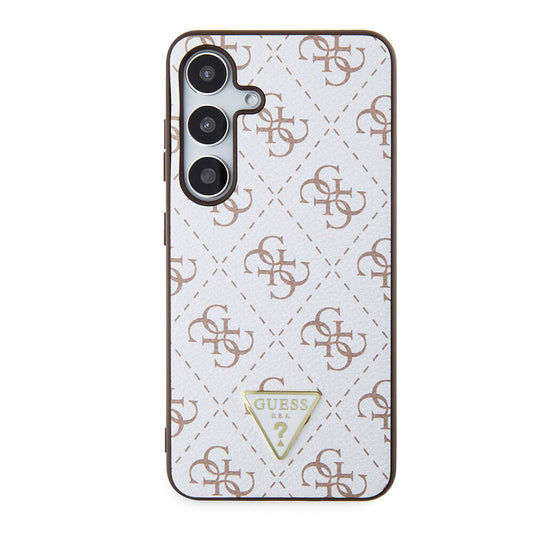 Galaxy S24 Kılıf Guess Orjinal Lisanslı PU Üçgen Logo 4G Desenli Kapak