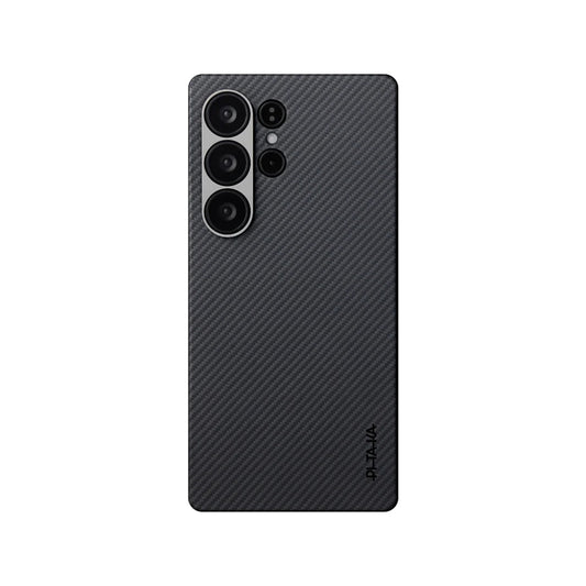 Galaxy S25 Ultra Kılıf M-safe Şarj Özellikli 600D Aramid Fiber Pitaka Ultra-Slim Classic Serisi Black-Grey Twill Kapak