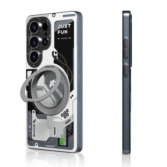 Galaxy S25 Ultra Kılıf M-safe Şarj Özellikli Youngkit 360° Standlı Starship Serisi Kapak