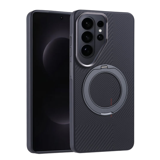 Galaxy S26 Ultra Kılıf M-safe Şarj Özellikli Karbon Fiber Görünümlü Zore Standlı Troy Kapak