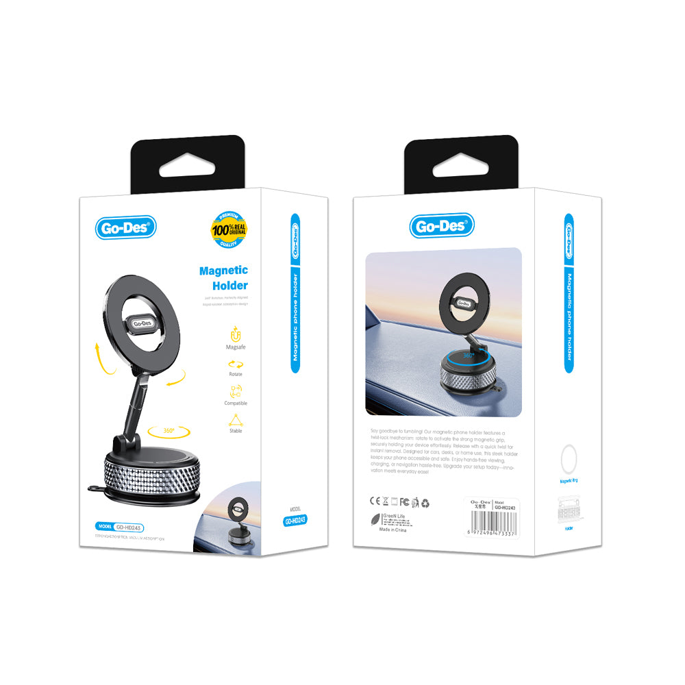 Go Des GD-HD243 360 Derece Dönebilen Vakum Özellikli Magnetik Telefon Tutucu