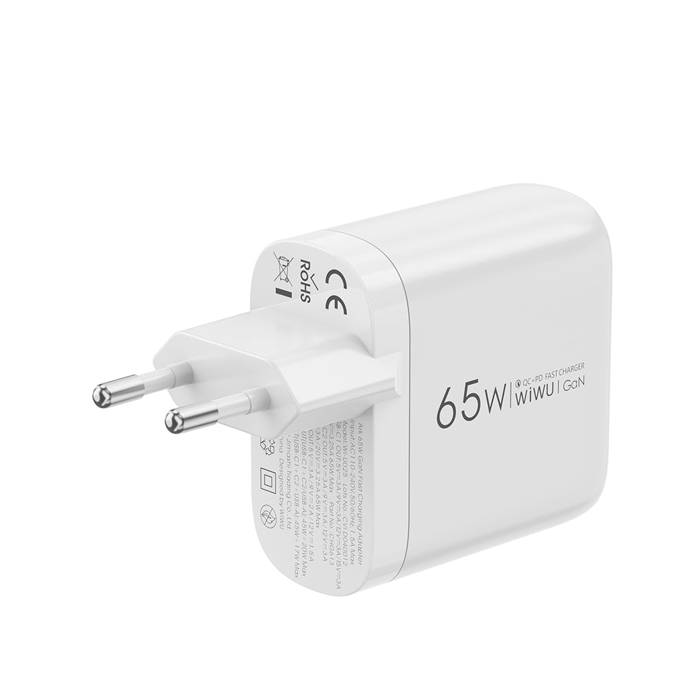 Wiwu Wi-U024 EU Serisi Dual Type-C PD & USB-A GaN Teknolojili Hızlı Şarj Başlığı 65W