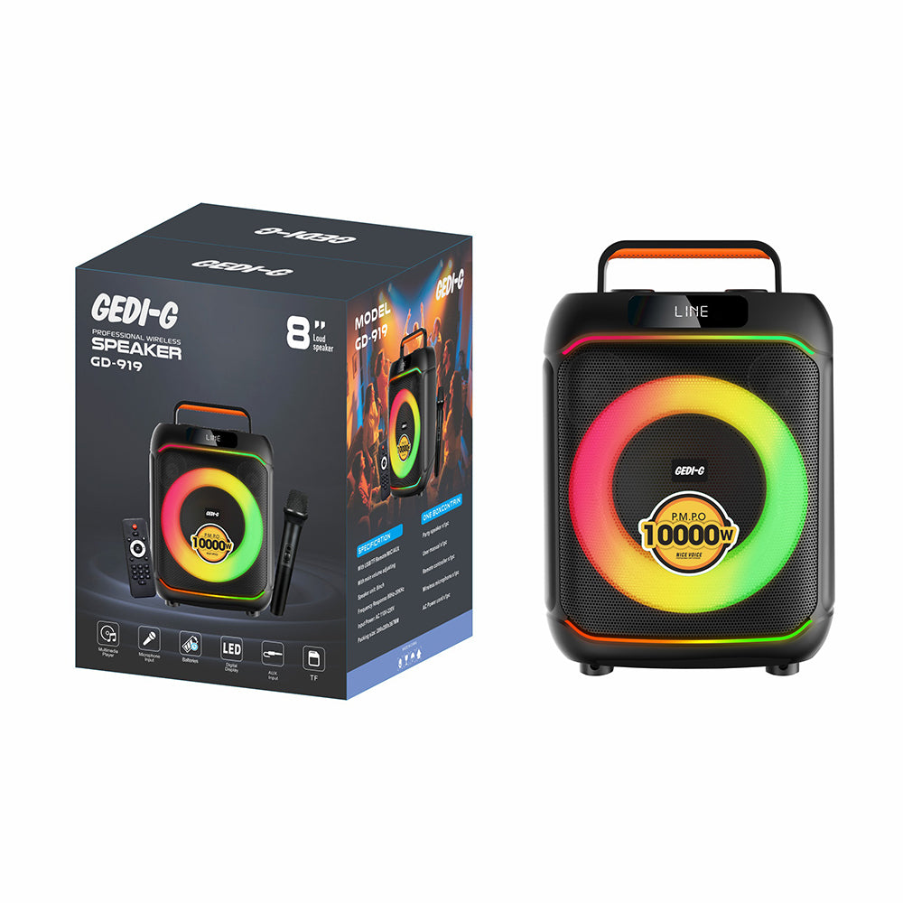 Zore GD-919 Dijital LED Göstergeli Mikrofonlu RGB TWS 8 inç Stereo Bass Kablosuz Karaoke Hoparlör