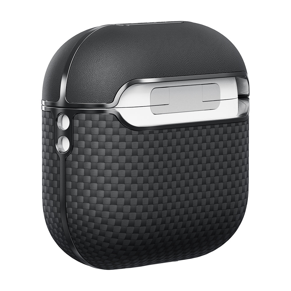 Apple Airpods 4 Kılıf 1500D Aramid Fiber Pitaka Ultra-Slim Classic Serisi Black-Grey Twill Kapak