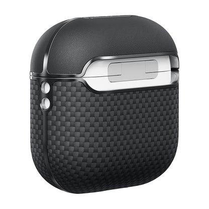 Apple Airpods 4 Kılıf 1500D Aramid Fiber Pitaka Ultra-Slim Classic Serisi Black-Grey Twill Kapak