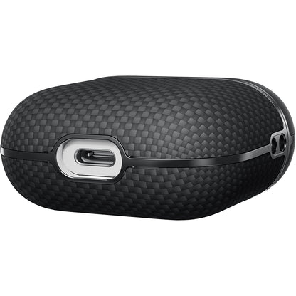 Apple Airpods 4 Kılıf 1500D Aramid Fiber Pitaka Ultra-Slim Classic Serisi Black-Grey Twill Kapak