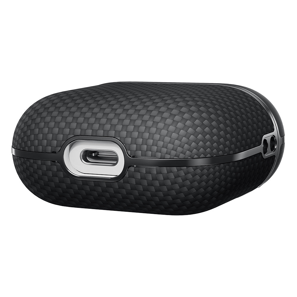 Apple Airpods Pro 2 Kılıf 1500D Aramid Fiber Pitaka Ultra-Slim Classic Serisi Black-Grey Twill Kapak