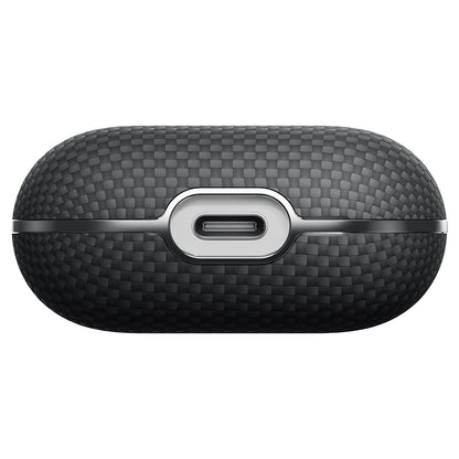 Apple Airpods Pro 2 Kılıf 1500D Aramid Fiber Pitaka Ultra-Slim Classic Serisi Black-Grey Twill Kapak