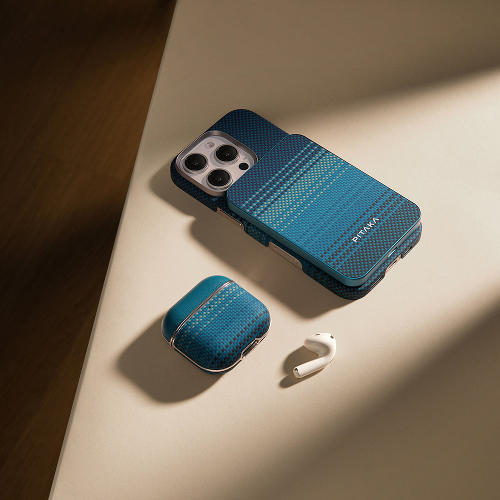 Apple Airpods Pro 2 Kılıf Aramid Fiber Pitaka Tactile Woven Sunset-Moonrise Serisi Kapak