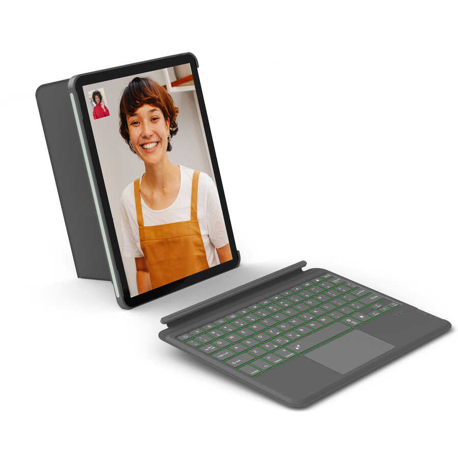 Apple iPad Air 11 2025 M3 Wiwu Combo Led Işıklı Magnetik Standlı Klavyeli Kılıf
