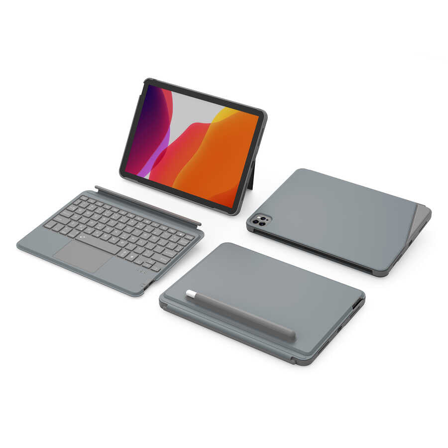 Apple iPad Air 11 2025 M3 Wiwu Combo Led Işıklı Magnetik Standlı Klavyeli Kılıf