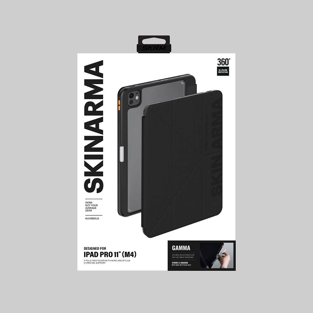 Apple iPad Pro 11 2025 M5 Kılıf SkinArma Kabartma Baskı Tasarımlı 360 Tam Koruma Arkası Şeffaf Standlı Gamma Kılıf