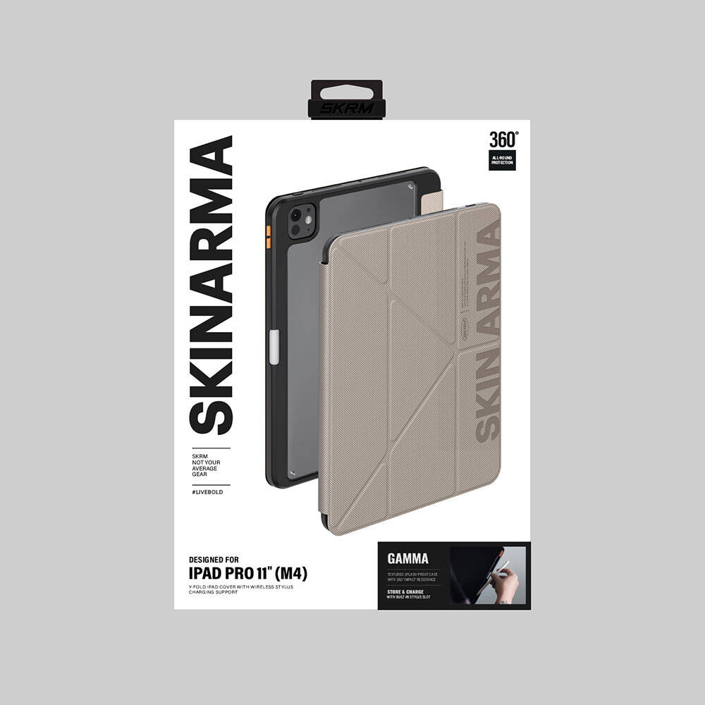 Apple iPad Pro 11 2025 M5 Kılıf SkinArma Kabartma Baskı Tasarımlı 360 Tam Koruma Arkası Şeffaf Standlı Gamma Kılıf