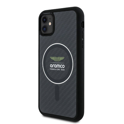 Apple iPhone 11 Kılıf Aston Martin Orjinal Lisanslı M-safe Şarj Özellikli Renkli Halka ve Karbon Fiber Tasarımlı Kapak