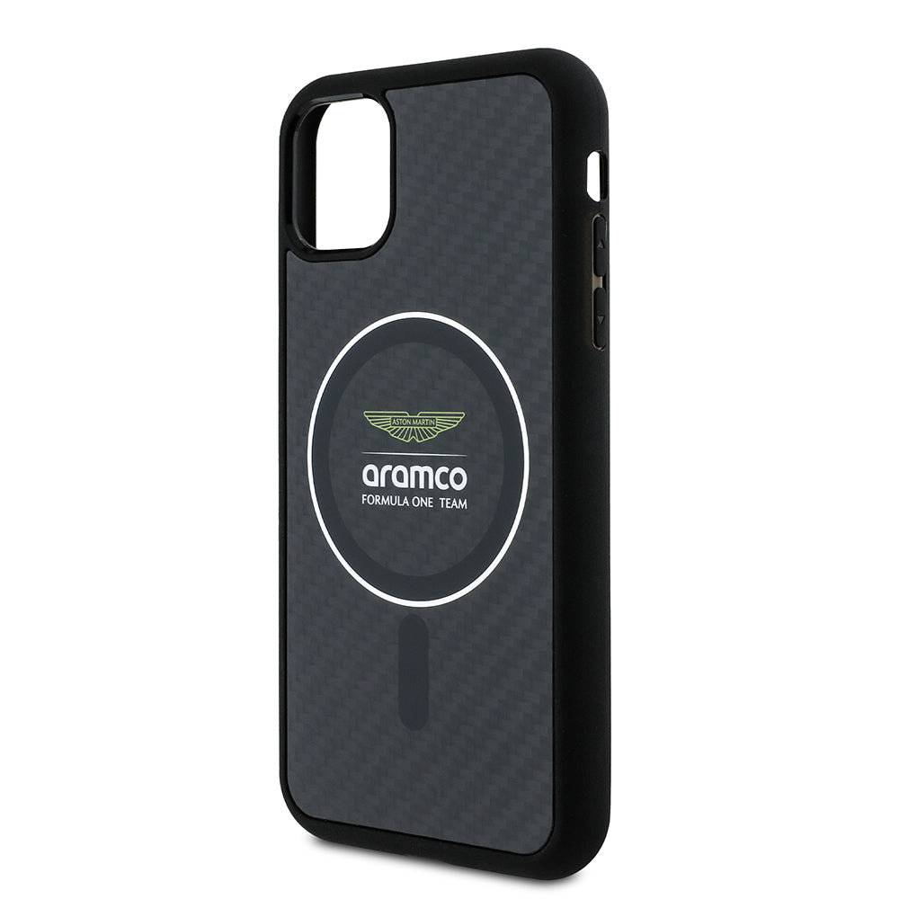 Apple iPhone 11 Kılıf Aston Martin Orjinal Lisanslı M-safe Şarj Özellikli Renkli Halka ve Karbon Fiber Tasarımlı Kapak