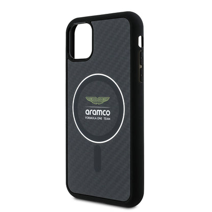 Apple iPhone 11 Kılıf Aston Martin Orjinal Lisanslı M-safe Şarj Özellikli Renkli Halka ve Karbon Fiber Tasarımlı Kapak